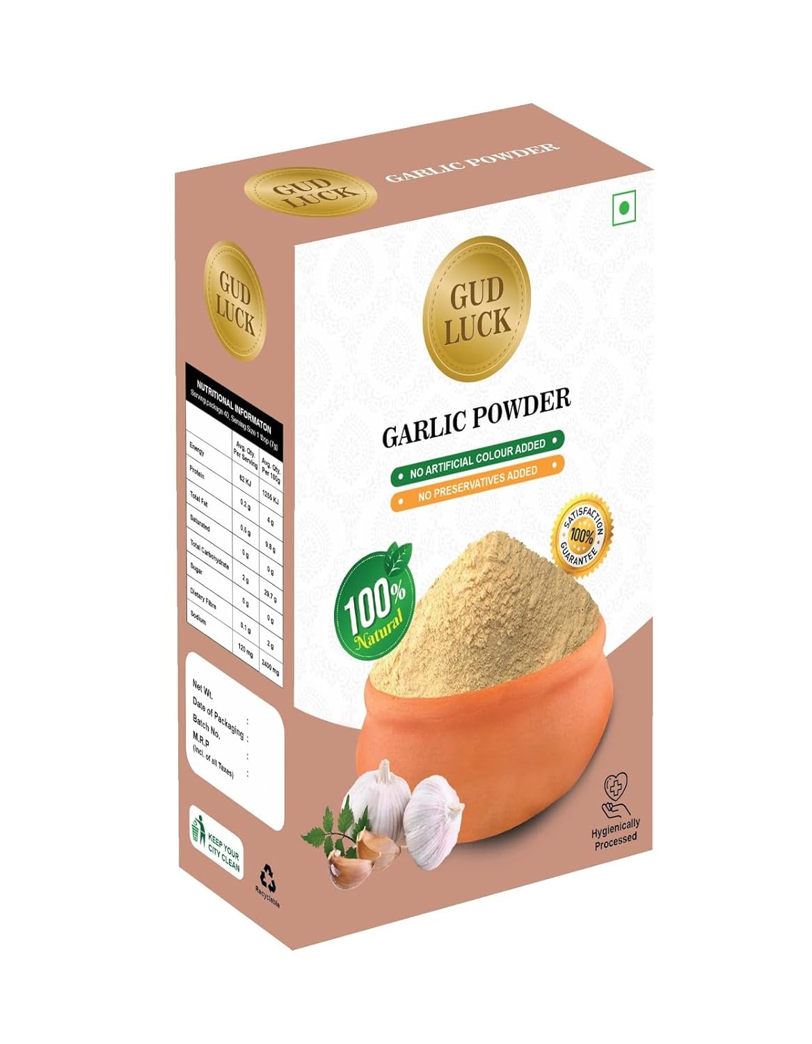 Non-GMO & Gluten-Free Organic Garlic Powder | Gudluck Spices, Resealable Zip Lock Pouch 3.5 oz
